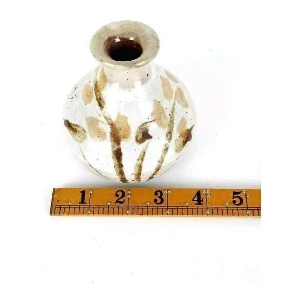 Vintage 60s MCM Stoneware Studio Art Botanical Pottery Bud Vase Signed JF - Picture 6 of 7